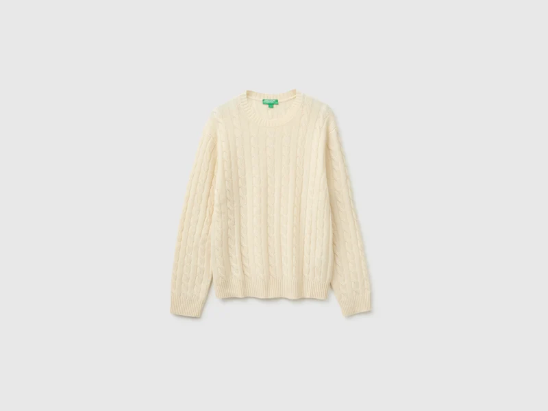 Maglia girocollo con trecce in misto lana