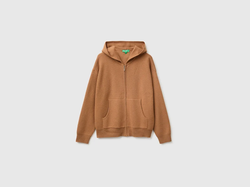 Maglia con zip e cappuccio in misto lana e cashmere