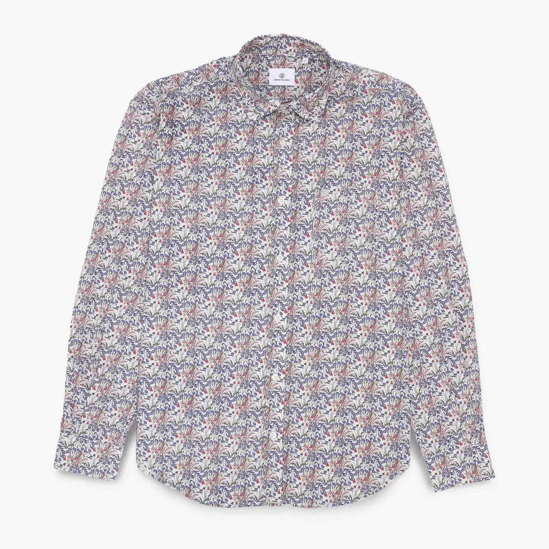 Chemises manches longues brodée blanche et bleue en coton