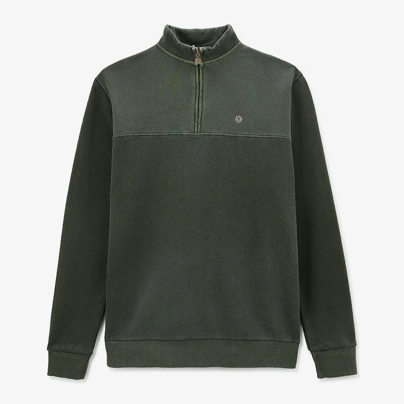 Sweat en coton avec col zippé vert anglais
