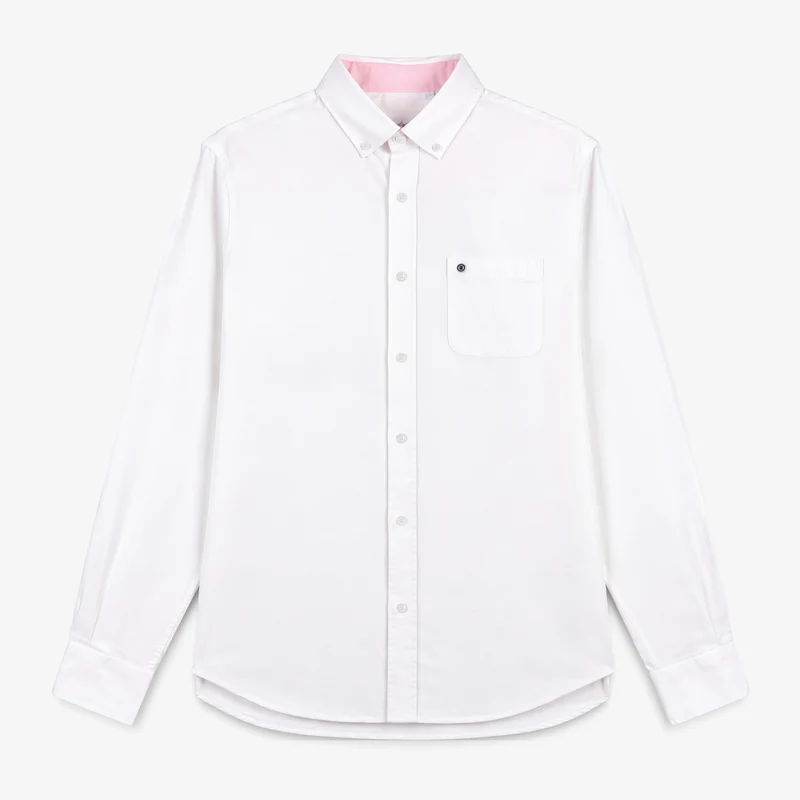 Chemise manches longues en coton oxford avec poche poitrine blanche