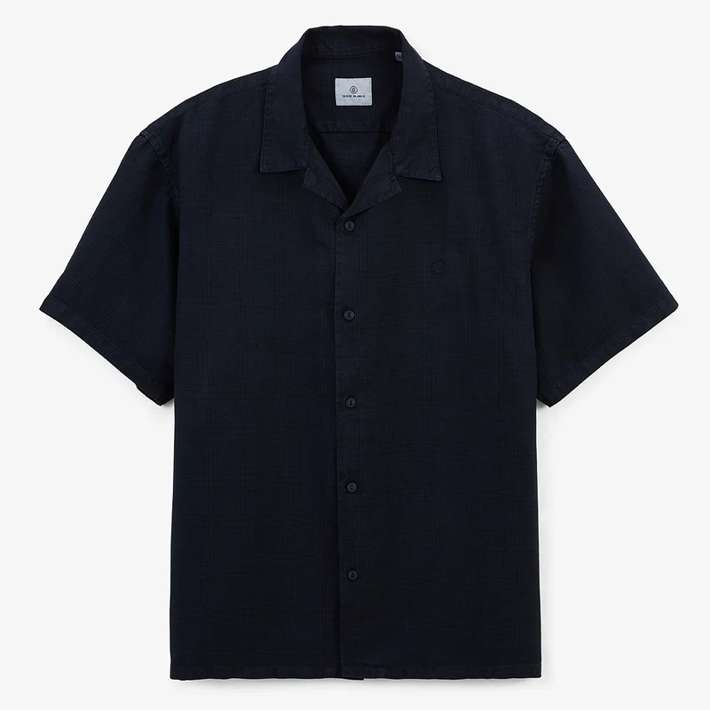 Chemise manches courtes Caracas en coton et lin bleu marine