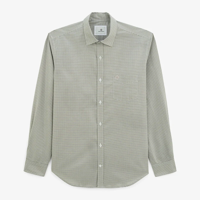 Chemise manches longues à carreaux vichy en coton vert teck