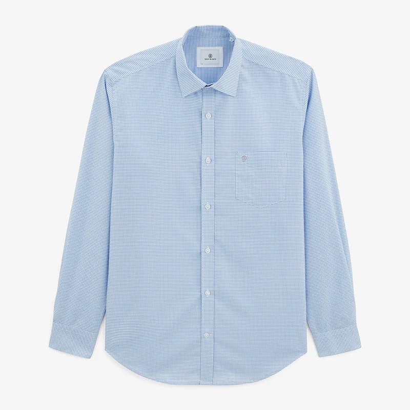 Chemise manches longues à carreaux vichy en coton bleue
