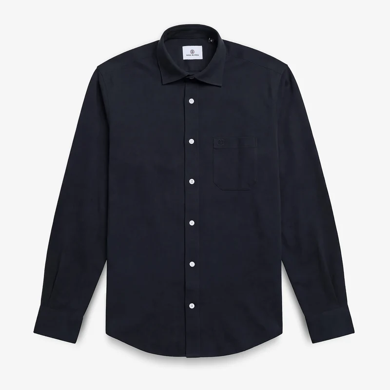 Chemise manches longues unie en coton bleu marine