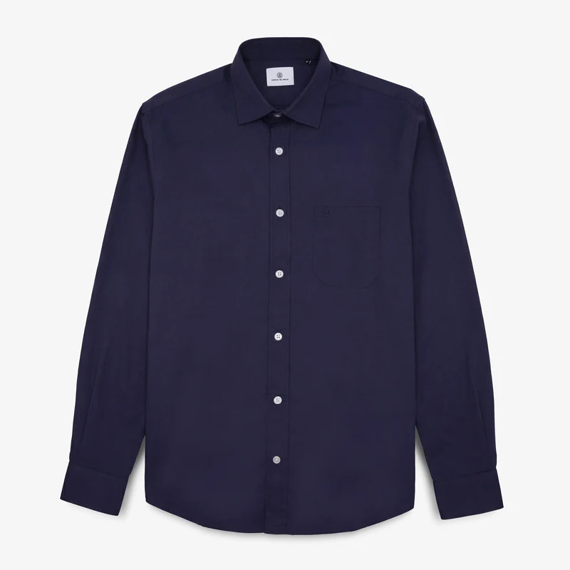 Chemises manches longues en coton avec poche poitrine bleu marine