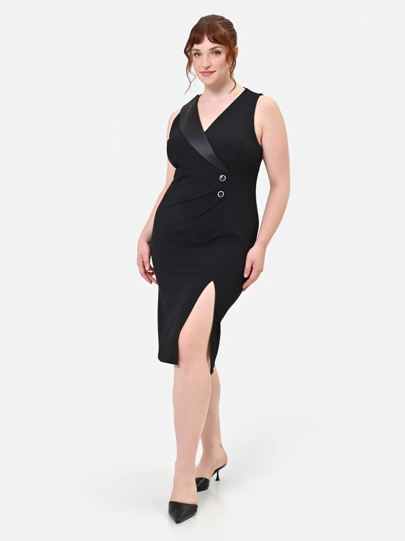Abito Curvy tubino nero in scuba crepe con rever