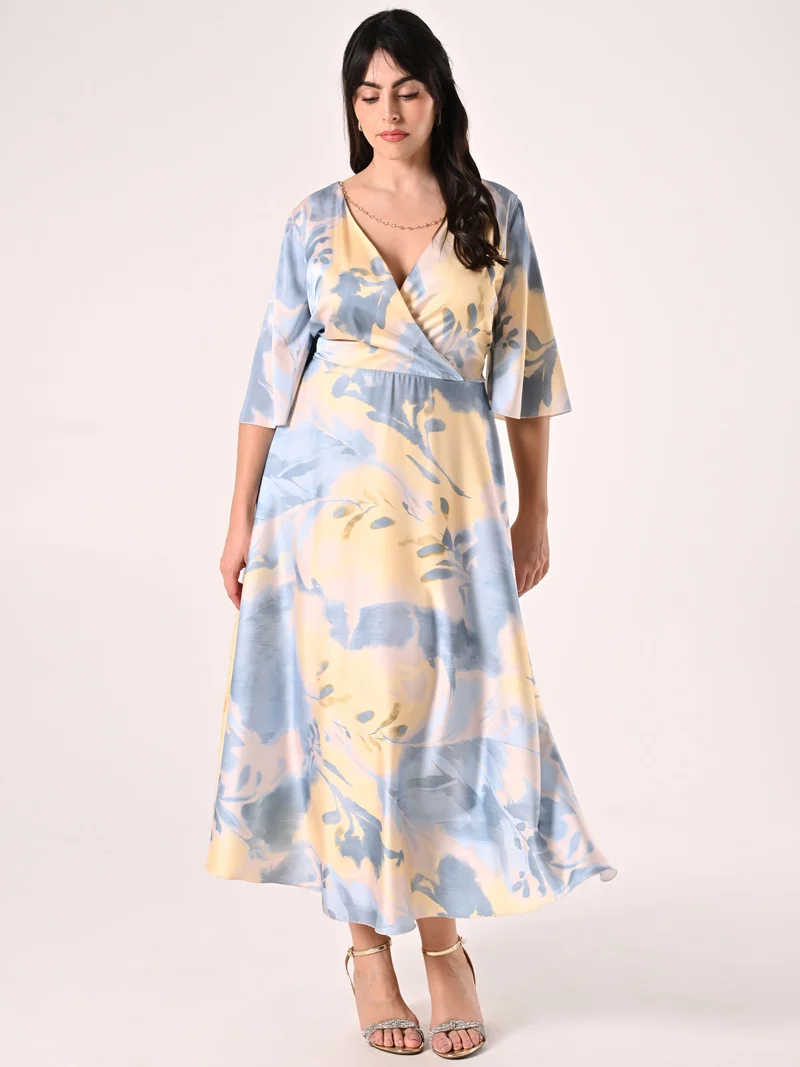 Abito Lungo Curvy stampa Fiori Astratti
