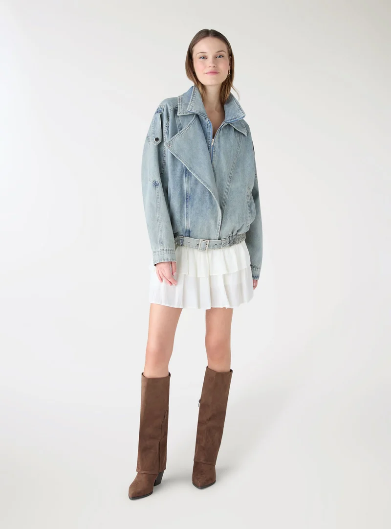 Giacca biker in denim a tinta unita