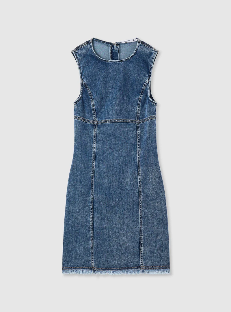 Vestito denim senza maniche con zip sul retro