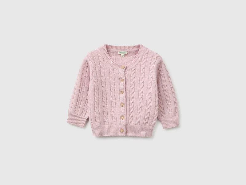 Cardigan in misto lana con trecce