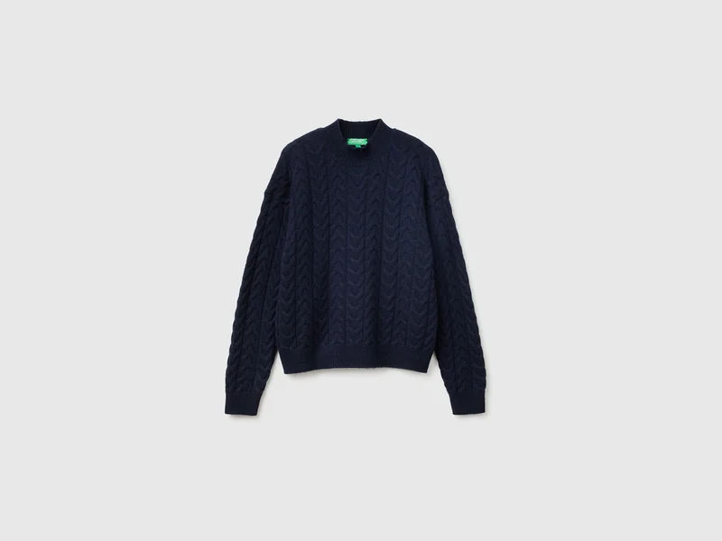 Maglione lupetto con trecce in misto lana e cashmere