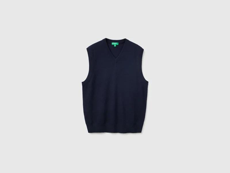 Gilet blu notte in pura lana Merino