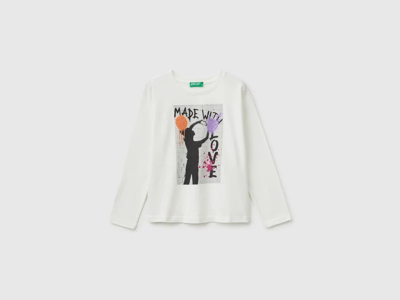 T-shirt con stampa fotografica e glitter