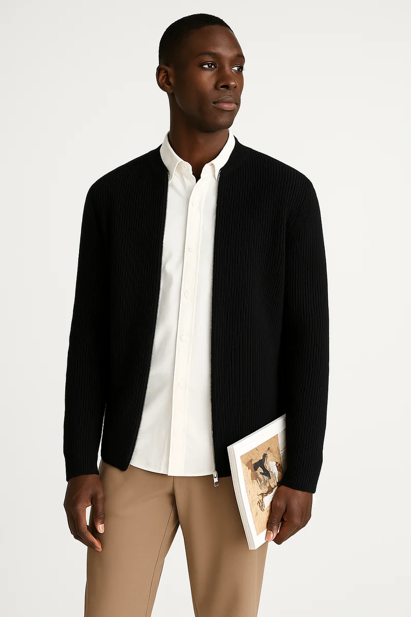 Men's Zip Up Ribbed Sweater