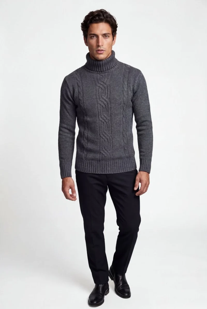 Men's Cable Knit Turtleneck Sweater