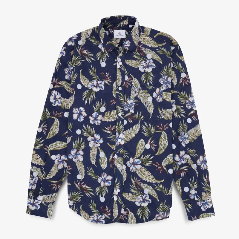 Chemises manches longues brodée en coton violet pourpre
