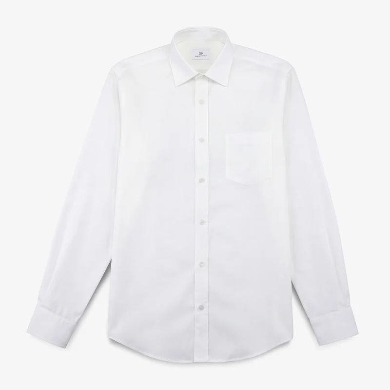 Chemise manches longues en coton avec poche poitrine blanc lys