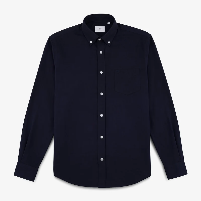 Chemise manches longues en coton avec poche poitrine bleu indigo