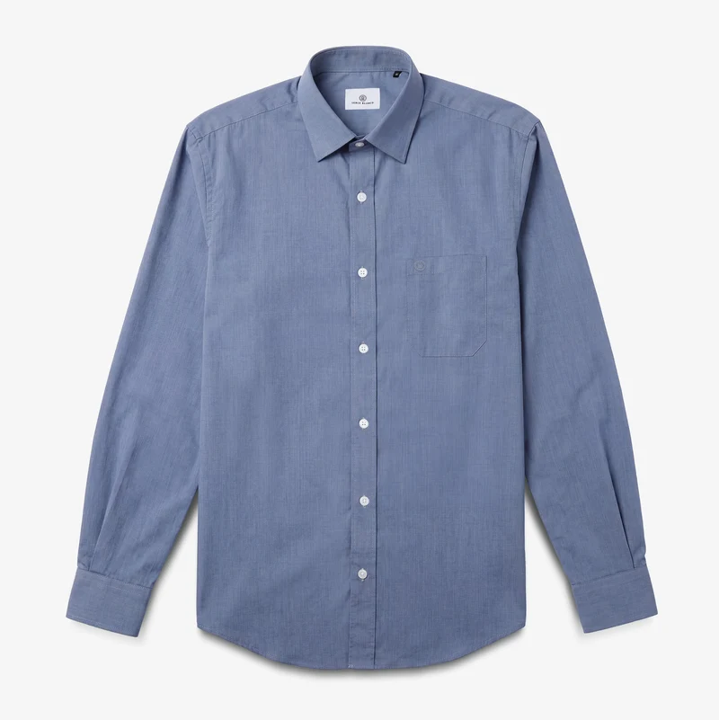Chemise manches longues en coton bleue avec poche poitrine