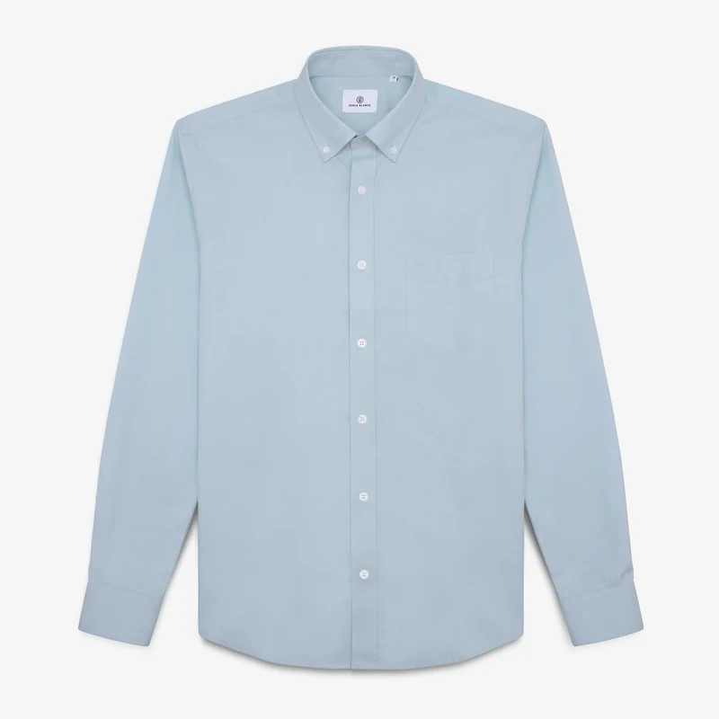 Chemise manches longues en coton avec poche poitrine bleu clair