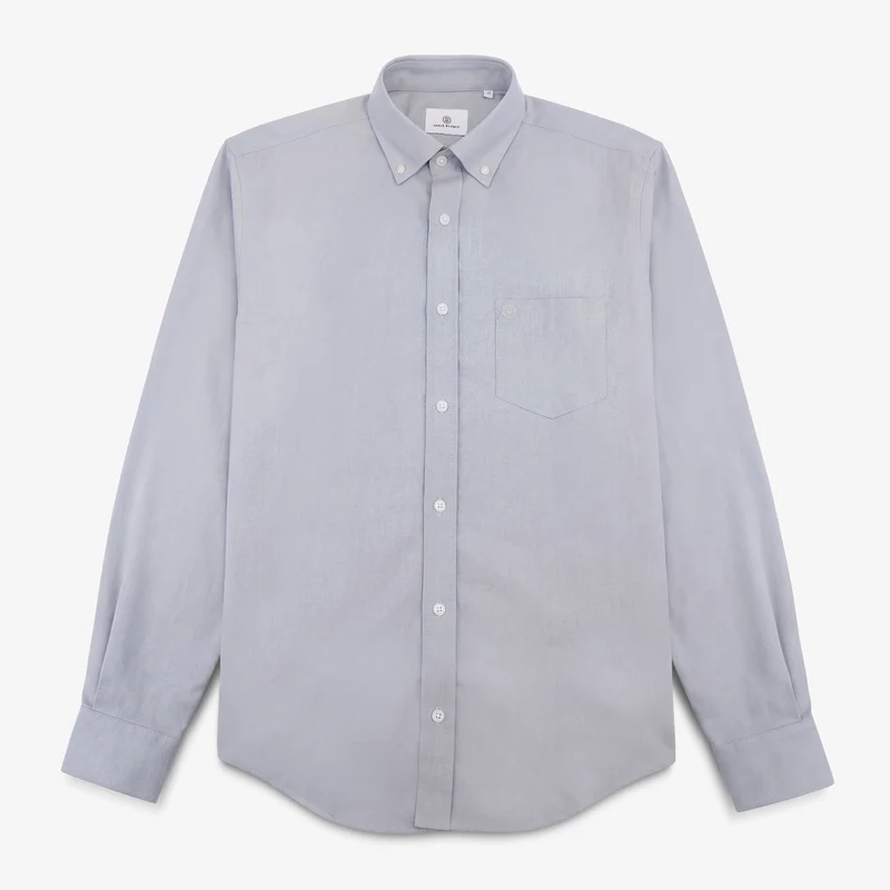 Chemise manches longues en coton avec poche poitrine diamant grise