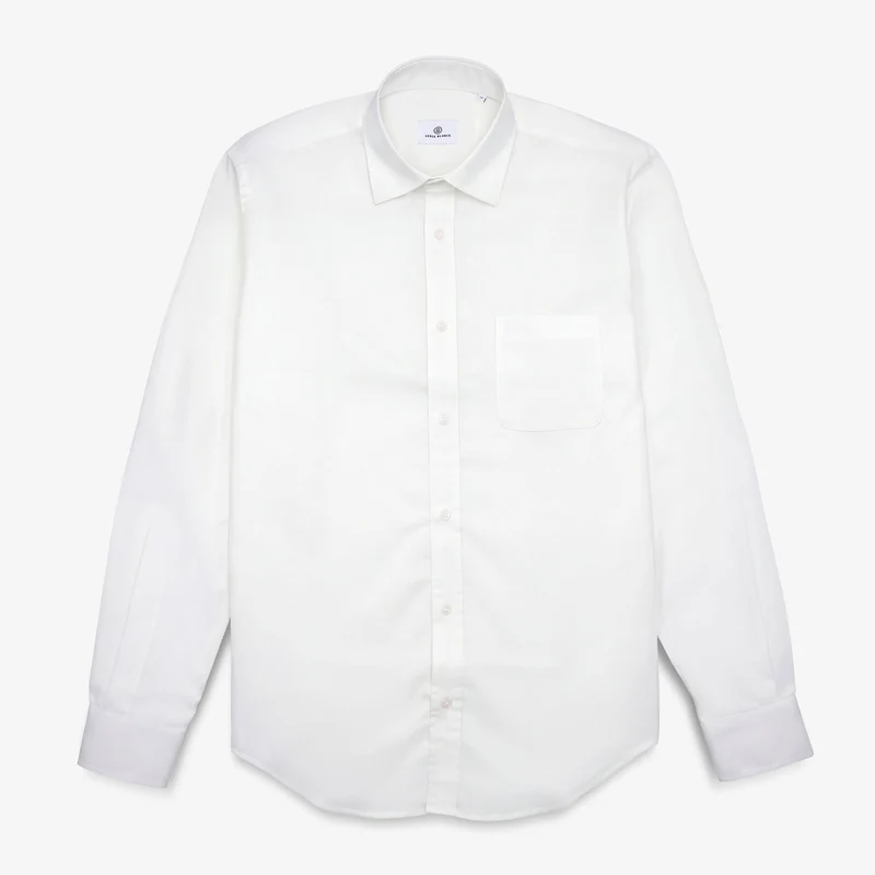 Chemise manches longues en coton avec poche poitrine blanche