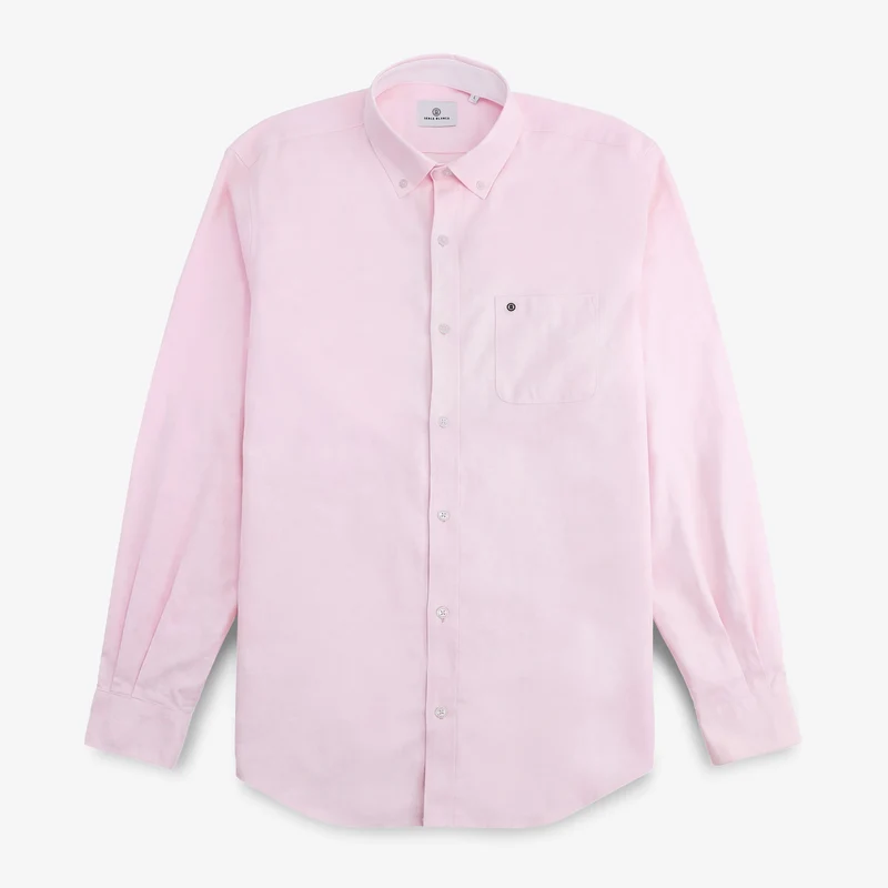 Chemise manches longues en coton oxford avec poche poitrine rose