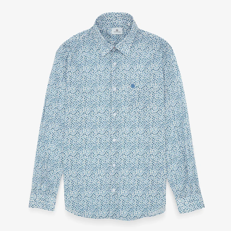 Chemise manches longues imprimée en coton bleu