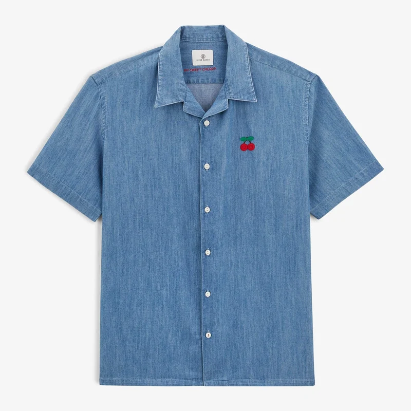Chemise Caracas avec broderie cerise bleu denim