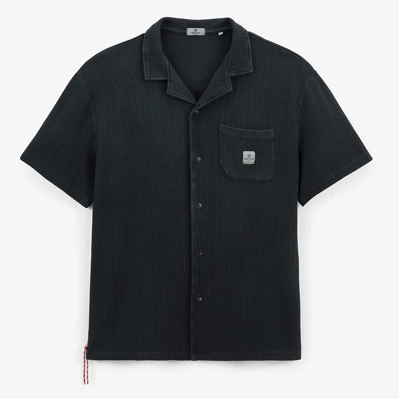 Chemise manches courtes en coton jacquard gris carbone