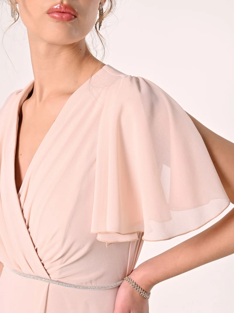 Abito Lungo in Georgette con Piping Strass