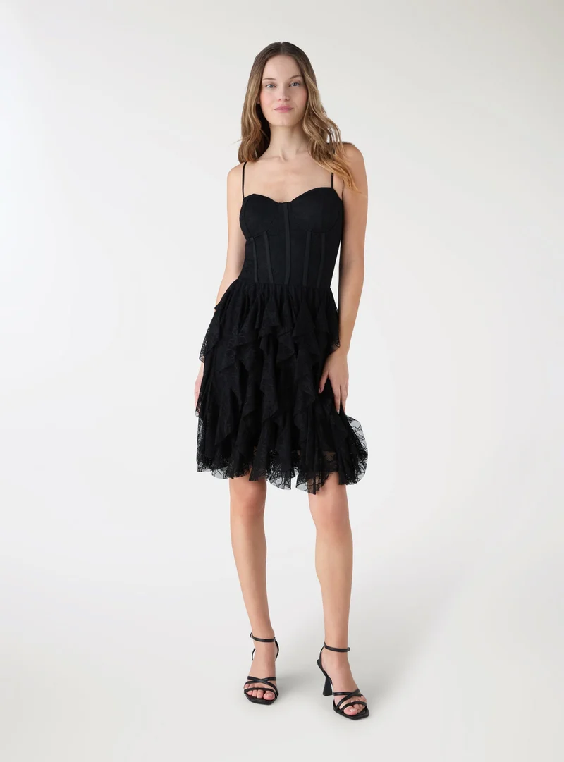 Vestito corto tulle con corsetto in pizzo