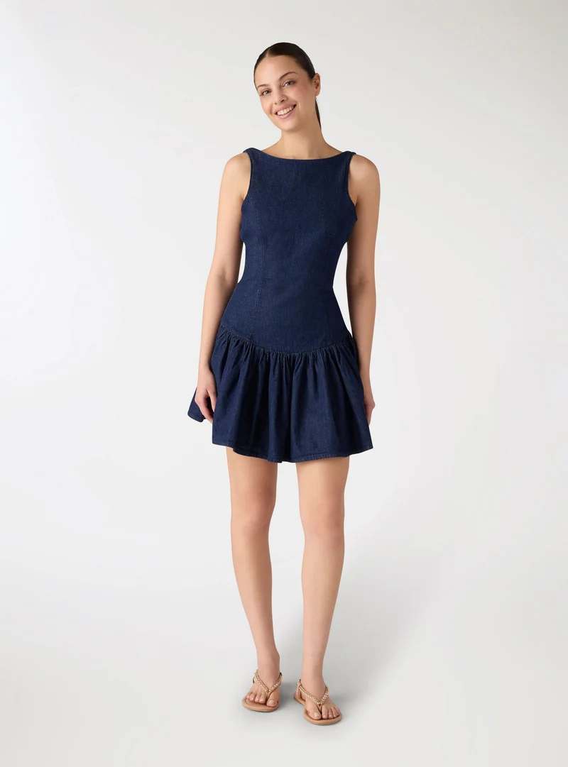 Vestito minidress in denim con balza