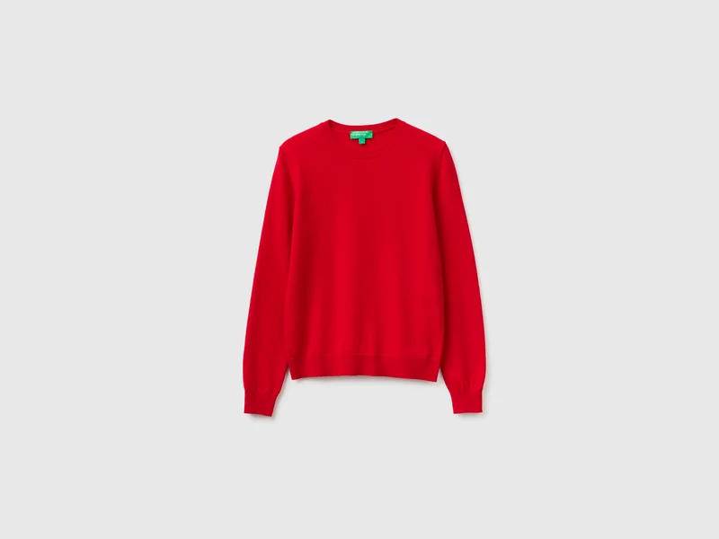 Maglia girocollo rosso prugna in pura lana Merino
