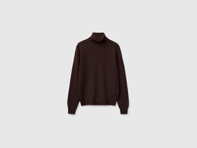 Maglione dolcevita cioccolato in pura lana Merino