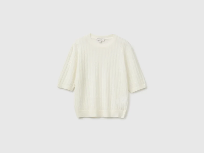 Maglia con trecce in misto lana ultralight