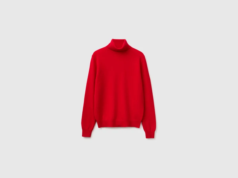 Maglione dolcevita rosso prugna in pura lana Merino