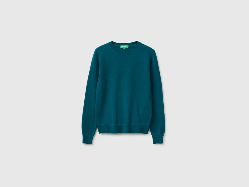 Maglia girocollo ottanio in pura lana Merino