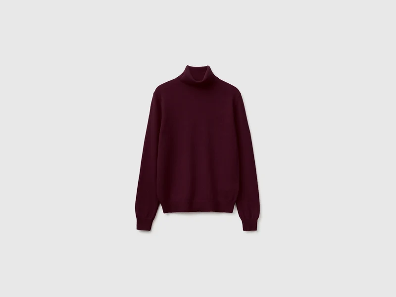 Maglione dolcevita prugna in pura lana Merino