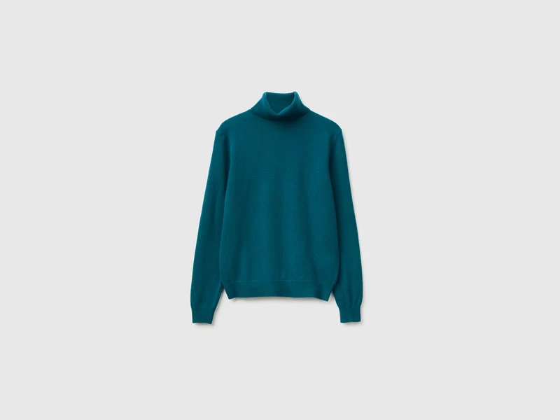 Maglione dolcevita ottanio in pura lana Merino
