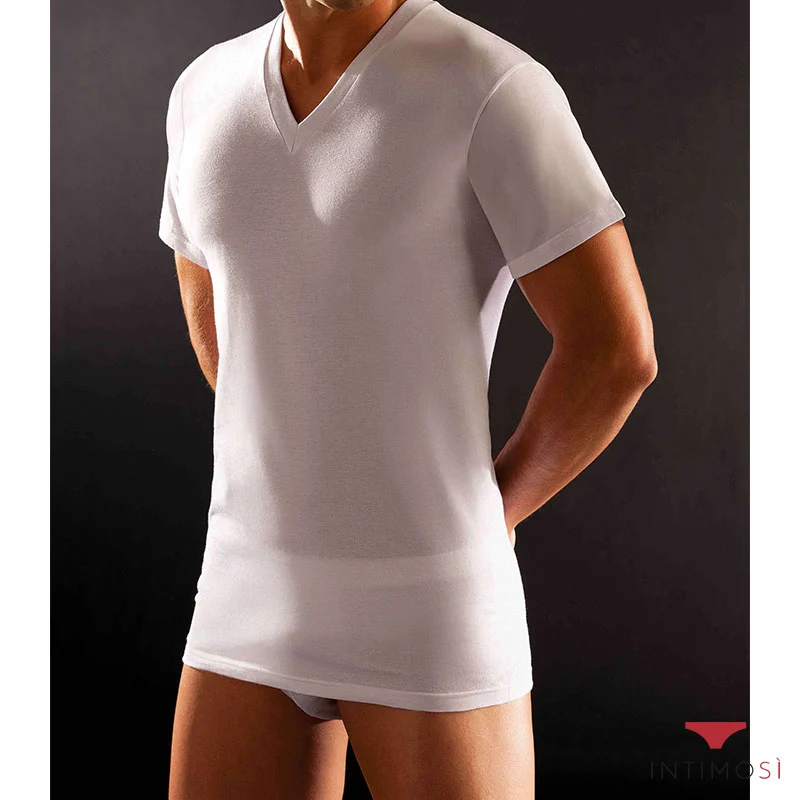 Maglia intima con scollo V manica corta in cotone | Cagi 1305