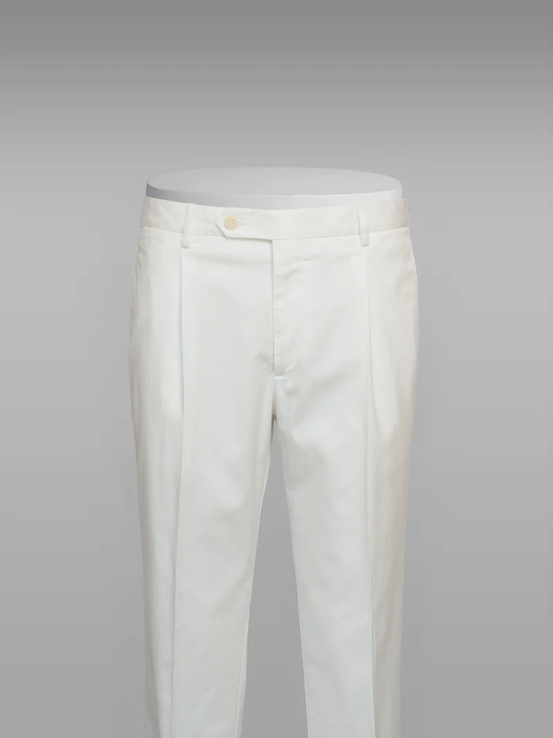 White cotton supima sport trousers 1 pleat