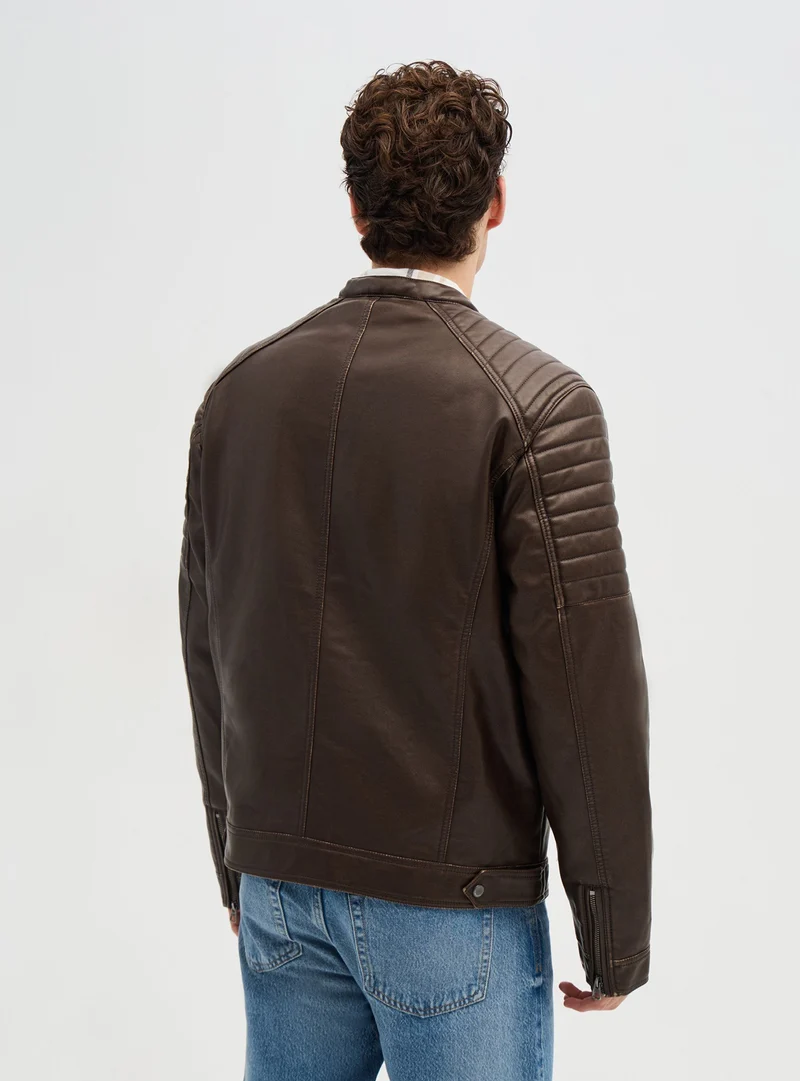 Giacca biker effetto pelle con collo coreano