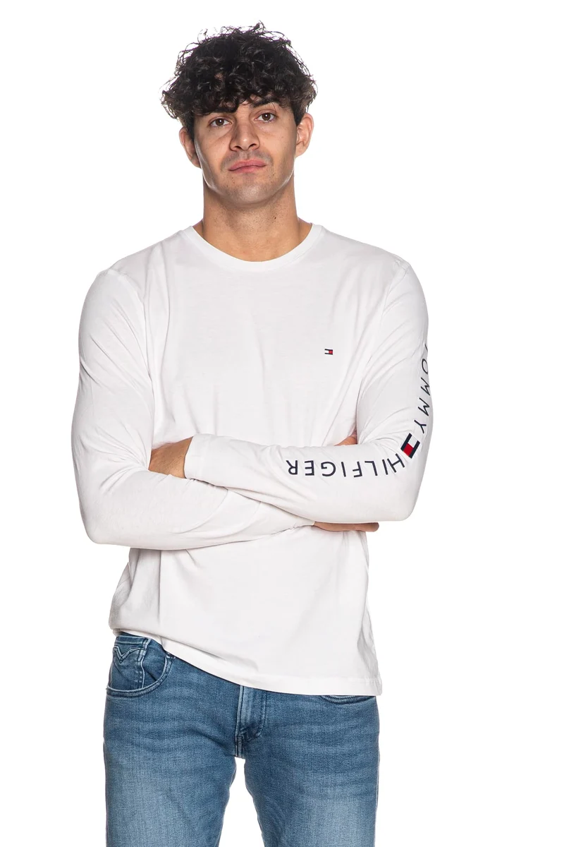 T Shirt Tommy Hilfiger Logo Long Sleeve Tee Da Uomo Bianca