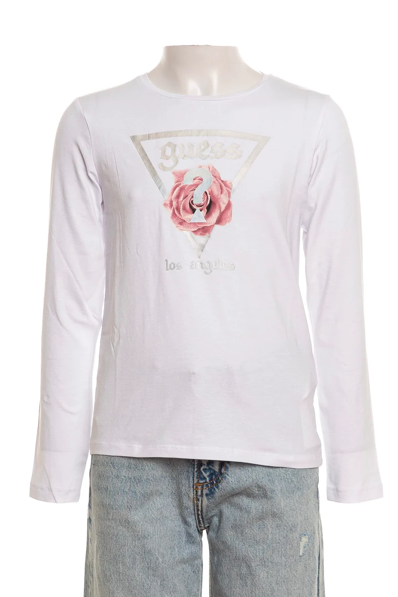 T Shirt Guess Ghotic Logo Ls Da Bambina Bianca
