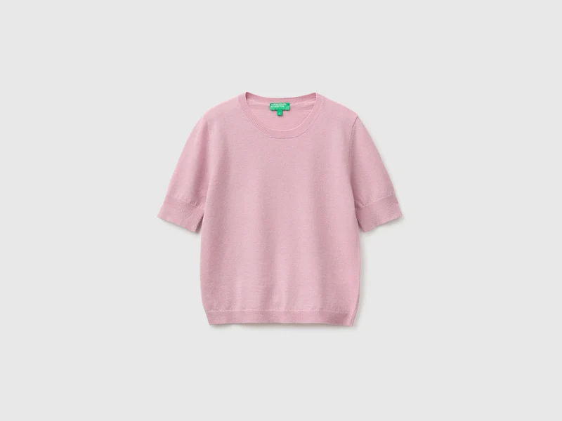 Maglia manica corta lilla in pura lana Merino