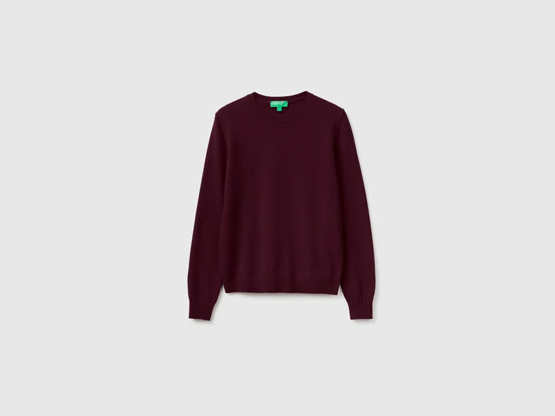 Maglia girocollo prugna in pura lana Merino