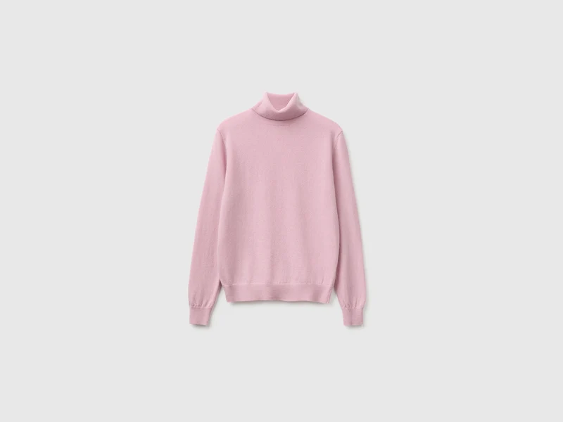 Maglione dolcevita lilla in pura lana Merino