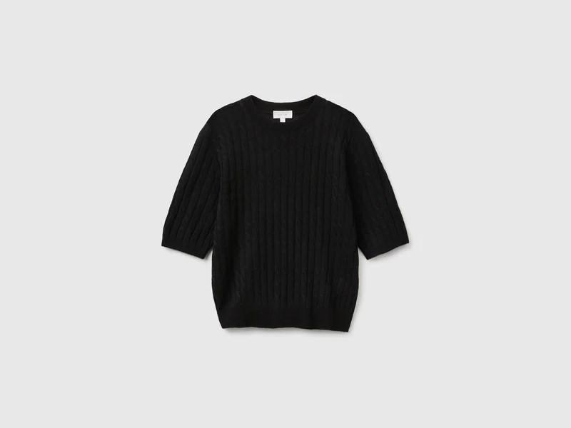 Maglia con trecce in misto lana ultralight